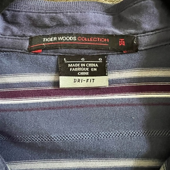 Tiger Woods Collection Polo Shirt Purple Burgundy Striped Nike Dry Fit Size L - Picture 8 of 10